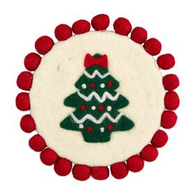 Mud Pie 718540925362 Tree Felt Wool Trivet 8 Inch Dia White
