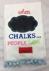 Mud Pie Teacher Gift Chalkboard Pom Fringe Linen Fingertip Hand Towel 718540170397