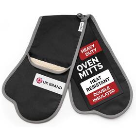 Md02bndog Muldale Double Oven Mitts Attached Heat Resistant In Black - Natural Cotton Extra Thi