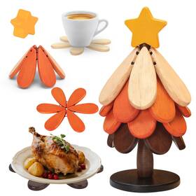 Mxzfff-mxz-002 Mxzfff Christmas Tree Trivet Set Of 4 Foldable Wood Coasters And Trivets For Hot Po