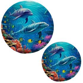 Pg349750471p753c797s1750 Naanle Ocean Swimming Couple Dolphins Coral Reef Fishes Cotton Woven Pot Holder Triv