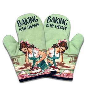Nst-010 Nahmakne 2 Pack Funny Baking Oven Mitts For Women Is My Therapy Retro Housewife Heat