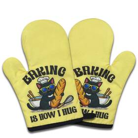 Nst-041 Nahmakne 2 Pack Funny Black Cat Oven Mitts Baking Is How 7 X 10.5 In Yellow