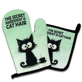 Nst-064 Nahmakne Cute Black Cat Oven Mitts And Pot Holders Set Of 7 X 10.5 In Green