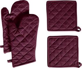 37077 Native Fab 4 Piece Set - 2 Oven Mitts And Potholders Heat Burgundy Wine