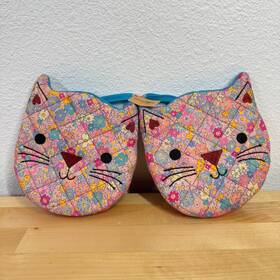 Ktt000188 Natural Life Floral Cat Pot Holder Mitts Set Of 2 Pink Blue Quilted