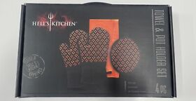 New In Box Hells Kitchen 4 Pc Set Towel Two Mitts Potholder
