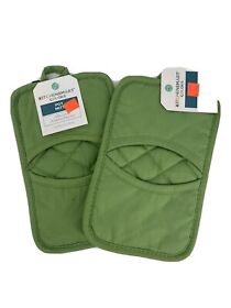 New Set Of 2 Ritz Kitchen Smart Colors Solid Pocket Pot Oven Mitt 100% Cotton