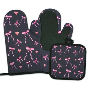 Hmst-3 Nigoways Oven Mitts - Black Bows Silicone Mitt And Pot