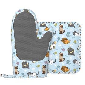 Jsgm3301 Nmbvcxz Cute Cat Oven Mitts And Pot Holders Set - Heat Resistant Non-slip Silicone