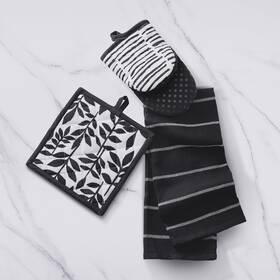 63226 No. 918 Marrin Modern Mini Oven Mitt Potholder And Kitchen Towel Set Black White