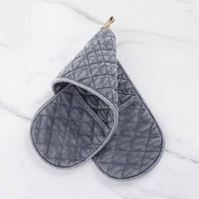 63231 No. 918 Martell Stonewashed 100% Cotton Quilted Double Oven Mitt Denim Blue
