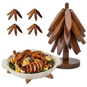 Nordora 198715211306 Wooden Trivets For Hot Dishes 4 Tree-shaped Coasters And 1 Stand Pots