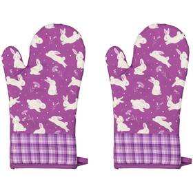 35747340 Northlight Set Of 2 Purple Floral Easter Bunny Oven Mitts 13.75 Inch