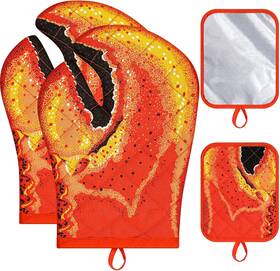 Gloves-07076 Nuenen 4 Pcs Lobster Claw Oven Mitts And Pot Holders Quilted Cotton Lining Design Heat