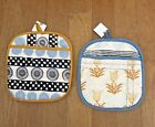 63160717 Nwt Anthropologie Set Of 2 Jen Hewitt Blockprinted Potholders 1 Gold And Blue