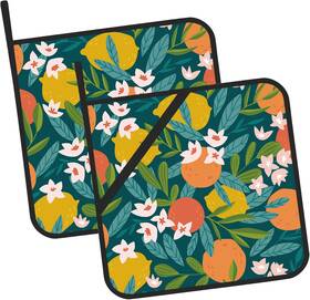 Oeaskly 445008970970 Tropical Oranges Lemons And Flowers Pot Holders Set Of 2 Kitchen Heat Resistant