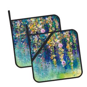 Oeaskly 788256620363 Abstract Floral Watercolor Painting Pot Holders Set Of 2 Kitchen Heat Resista