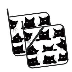 Oeaskly 788256620394 Cute Black Cat Pot Holders Set Of 2 Kitchen Heat Resistant Potholder For Micr