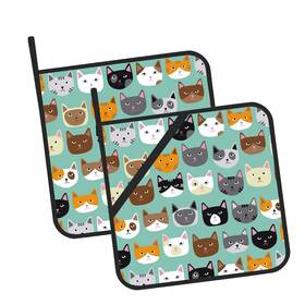 Oeaskly 788256620400 Cute Cat Head Pot Holders Set Of 2 Kitchen Heat Resistant Potholder For Micro