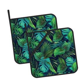 Oeaskly 788256620462 Green Tropical Leaves Pot Holders Set Of 2 Kitchen Heat Resistant Potholder F