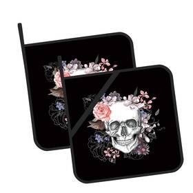 Oeaskly 788256620516 Skull With Flowers Pot Holders Set Of 2 Kitchen Heat Resistant Potholder For
