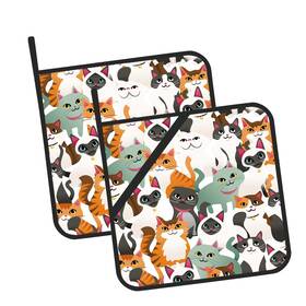 Oeaskly 788256620547 Cute Cat Kitten Pot Holders Set Of 2 Kitchen Heat Resistant Potholder For Mic
