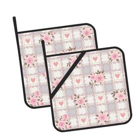 Oeaskly 788256622626 Pink Roseshearts And Laces Pot Holders Set Of 2 Kitchen Heat Resistant Pothol