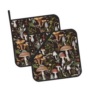 Oeaskly 788256622763 Mushrooms And Leaves Pot Holders Set Of 2 Kitchen Heat Resistant Potholder Fo