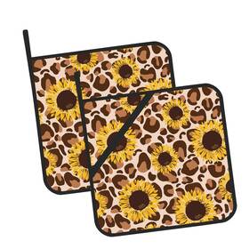 Oeaskly 788256622800 Sunflowers Floral Leopard Print Pot Holders Set Of 2 Kitchen Heat Resistant P