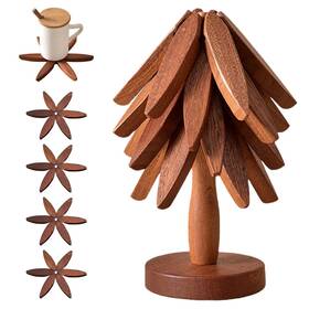 Ofcte 727387616678 Wooden Trivets For Hot Dishes Tree Shape Trivet Set -