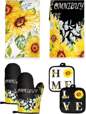 Omnibuy 313099874873 Sunflower Oven Mitts And Pot Holders Kitchen Towel 6 Sets Heat-resistant Non- Sl