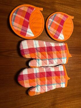 Opalhouse 191908478616 Festive Orange And Red Plaid Oven Mitts Pot Holders 2 Pair Set Nwt