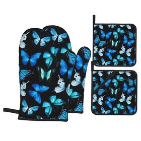 Opumxzb 422673058003 Blue Butterfly Oven Mitts And Pot Holders Sets 4 Pcs Set Heat Resistant