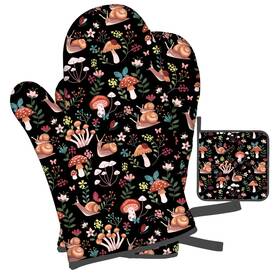 Oralby 649762099183 Snail Mushroom Oven Mitts Gloves With Pot Holders Sets 3 Pack Heat Resistant 480