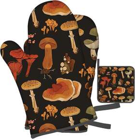 Oralby 752574791760 Mushroom Oven Mitts And Pot Holders Sets Funny Kitchen Heat Resistant