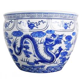 Fy-bwdg12 Oriental Furnishings Warehouse 14 Inch W X 11 H - Inside Rim 11.25 Base 9 Blue White