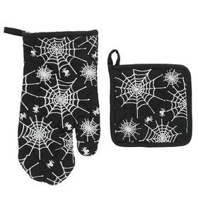Oriental Trading 197640575330 Halloween Spiderweb Cotton Oven Mitt And Potholder Set - 7 Inch 13 2 Pieces