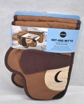 Ot028 Ototo Hot Dog Mittens Double Oven Mitts Dirty Brown Dachshund Themed Heat Resist