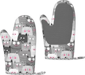Ouqiuwa 313054764737 Hipster Cartoon Cute Cat Kitten Gray Oven Mitt/glove For Easy Gripping S
