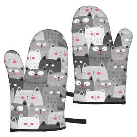 Ouqiuwa 669395404307 Hipster Cartoon Cute Cat Kitten Gray Oven Mitt/glove For Easy Gripping Set Of