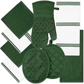 Oven Mitt And Pot Holders Cotton Dish Towels Dishcloths Dark Green 9 Pcs