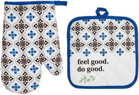 D55247g96663fgdg320 Oven Mitt And Potholder Set Feel Good Do 100% Cotton Free Shipping
