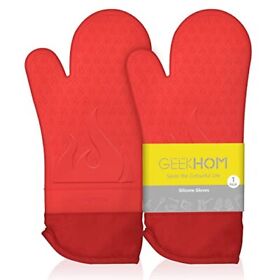 Oven Mitts Heat Resistant Extra Long Silicone Kitchen Mittens With Quilted Liner