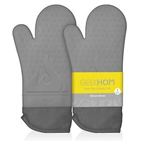 Oven Mitts Heat Resistant Geekhom Extra Long Silicone Kitchen Mittens