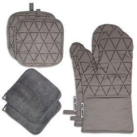 Oven Mitts Pot Holders Sets Kitchen Gloves Towel Gift Box Set Gray 6pcs By 13 X