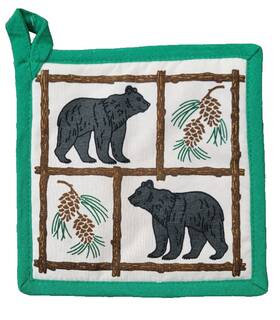 Paine Products 610179801041 Pine Cones Black Bears Pot Holder 8 Inch X8 100% Cotton Paines Tree Needles Hot Pad