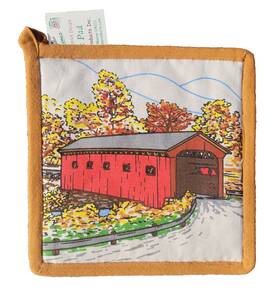 80113 Paine Products Covered Bridge Pot Holder 8 Inch X8 100% Cotton Paines Tree Needles Hot Pad Bird