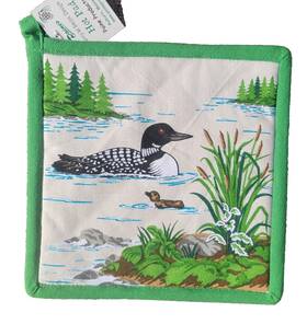 80117 Paine Products Loon Lake Trees Pot Holder 8 Inch X8 100% Cotton Paines Tree Needles Hot Pad Bird