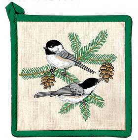 80208 Paine Products Chickadee And Branch Pot Holder 8 Inch X8 100% Cotton Paines Tree Needles Hot Pad Bird